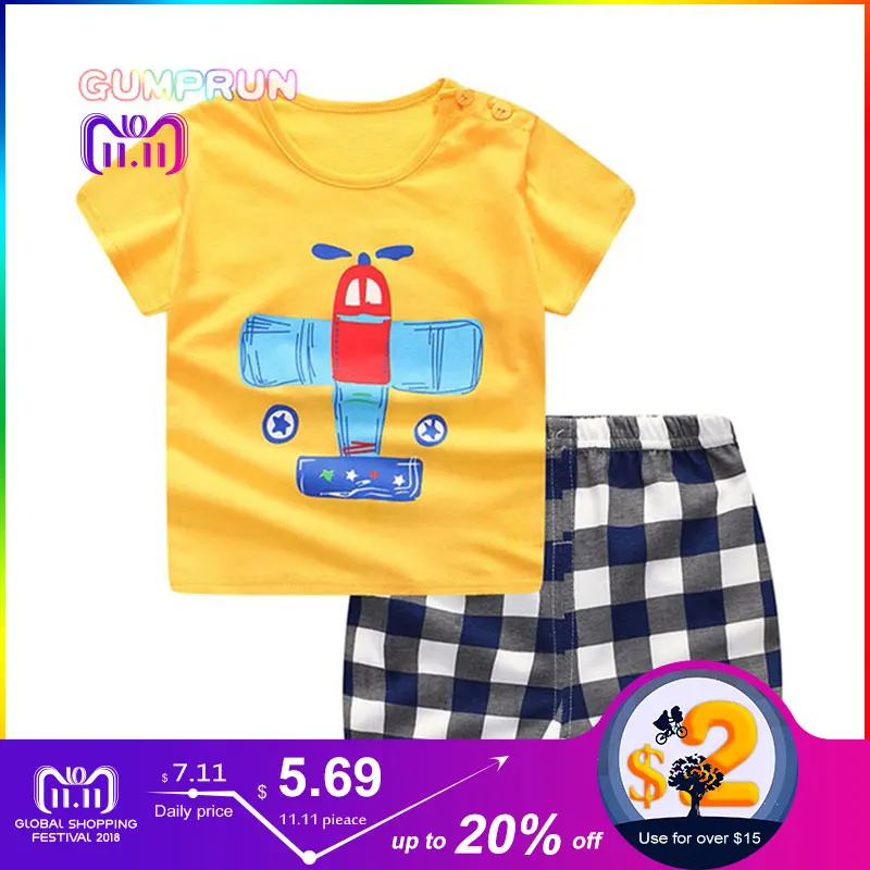 GUMPRUN Children Summer Clothing Set Cute Cartoon T shirt+ Pants 2PCS boys clothes kids Short Sleeve Cotton Toddler Girls Sets GUMPRUN Children Summer Clothing Set Cute Cartoon T shirt+ Pants 2PCS boys clothes kids Short Sleeve Cotton Toddler Girls Sets