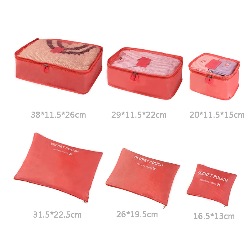 6 قطعة/المجموعة سفر منظم تخزين أكياس أمتعة محمولة المنظم الملابس مرتب الحقيبة حقيبة التعبئة مكعب حالة