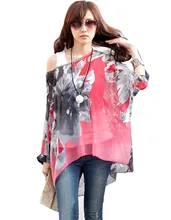 2017 Women’s Sexy Batwing Dolman Sleeve Light Chiffon Shirt Bohemian Tops Blouse Plus Size