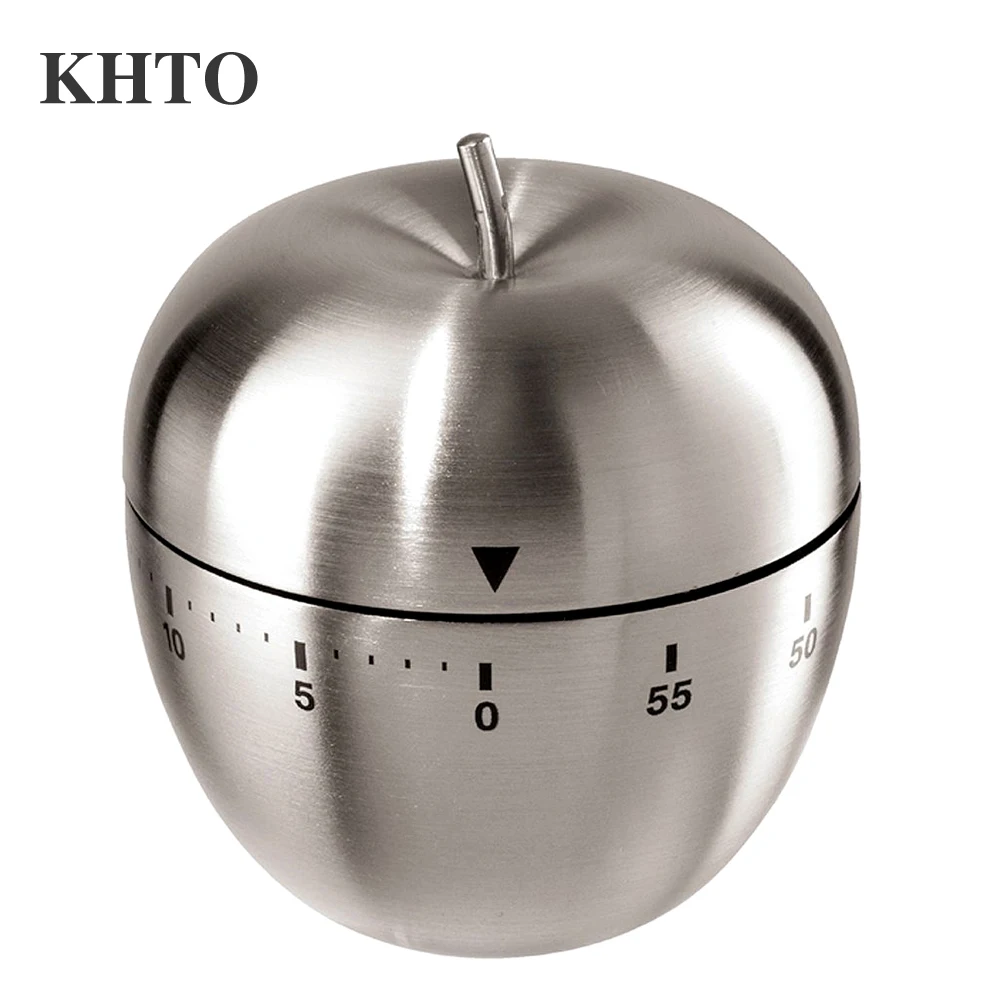 

KHTO Stainless Steel 60-Minute Countdown Kitchen Cooking Mechanical Alarm Timer Clock Apple Shape