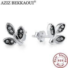 Европейский бренд, серьги-гвоздики для женщин, 925 пробы, серебряные сверкающие листья, серьги-гвоздики, совместимы с Pan, ювелирные изделия