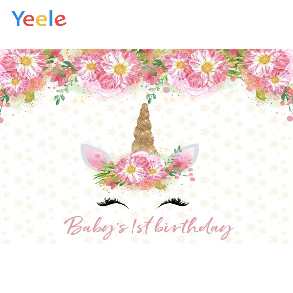 

Yeele Unicorn Cartoon Flower Star Baby Birthday Party Photography Backgrounds Customized Photographic Backdrops for Photo Studio