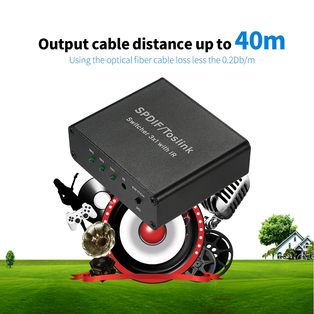 SPDIF/TOSLINK Цифровой оптический аудио коммутатор 3*1 с ИК тремя входами один