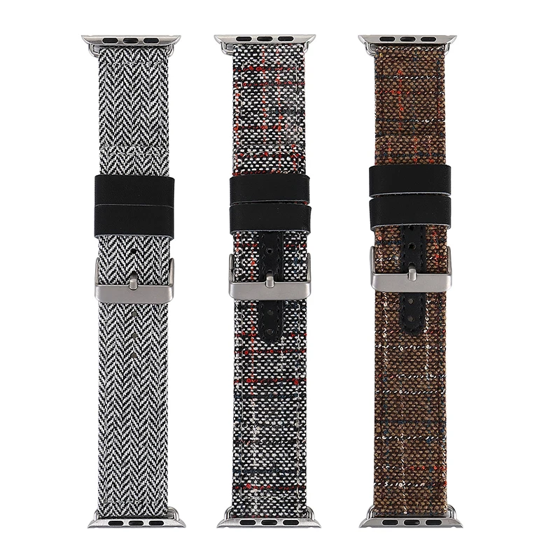 38 42mm For Apple Watch Bracelet Linen Cloth Leather Watch Band For