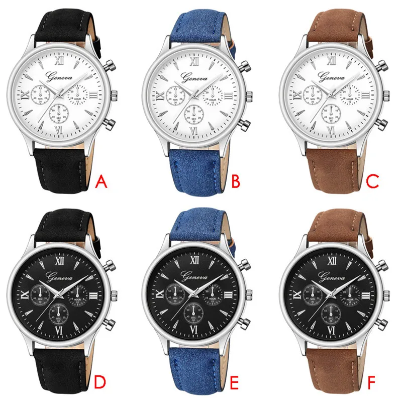 Luxury Fashion Simple Men Watch casual Faux Leather band Mens Blue Ray Glass Quartz Analog wrist Watches montre homme J14#N (5)