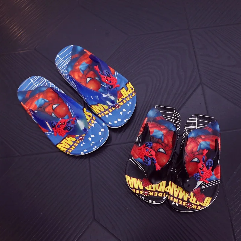 

Children boys summer spiderman PVC beach Slippers soft cartoon Non-slip flip flop home bath shoes 2-10years XQ01