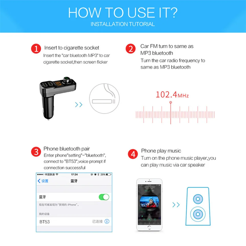 Wireless FM Transmitters Voltage Display Dual USB Car Audio MP3 Player Car Charger Bluetooth Handsfree Car Kits Car Accessories (12)