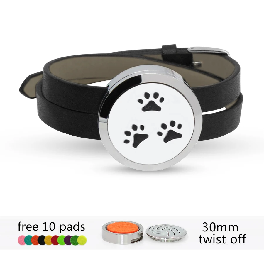 

19 styles footprint cat Twist screw Stainless Steel Aroma Locket wrap Bracelet 6 colors Diffuser Perfume bracelet Locket 10Pads