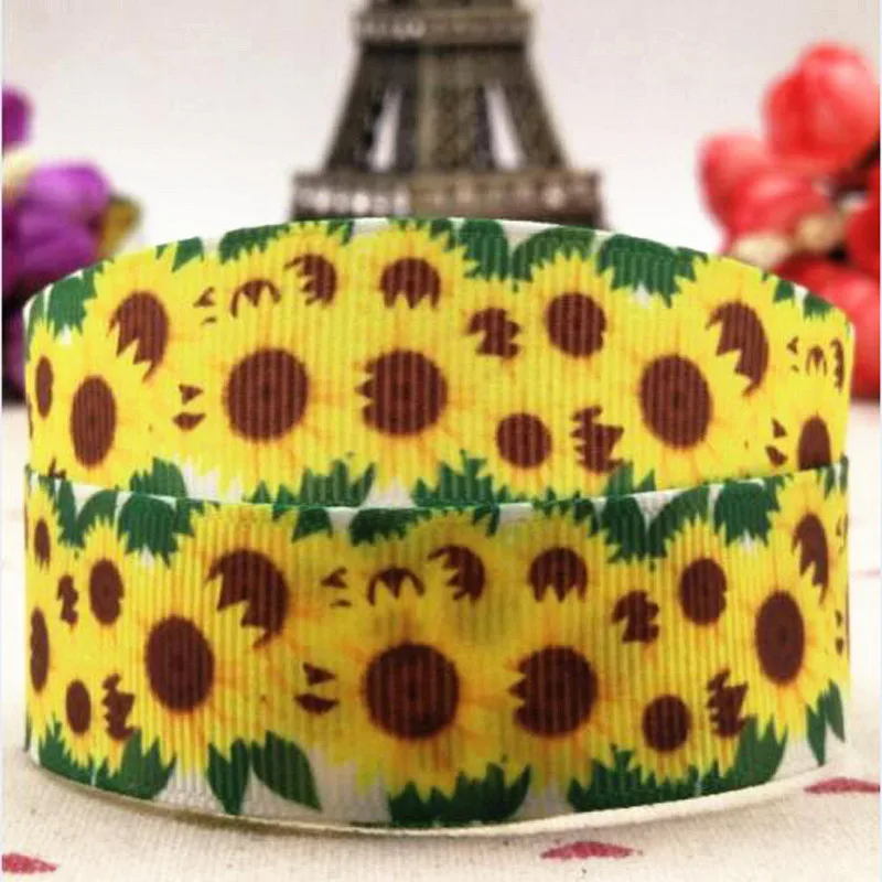 

Free delivery of the ladybug sunflower flowers cartoon grosgra ribbon 10 yard handmade material wedding decoration DIY 22mm