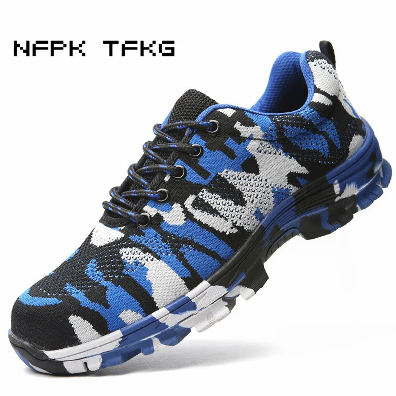 blue camo steel toe shoes