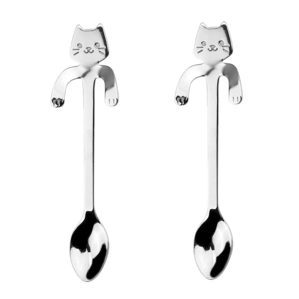 

Stainless Steel Coffee & Tea Spoons Set of 2PCS Mini Cartoon Cat Creative Hanging Cup Spoon Drinking Tools Flatware Tableware