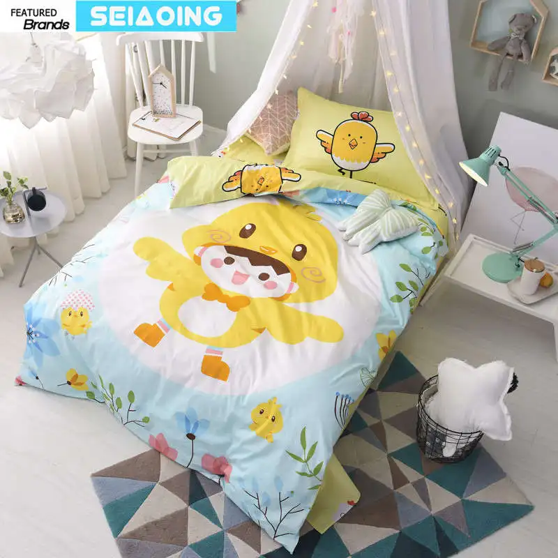baby yellow chick bird bedding sets twin size 100 cotton blue quilt