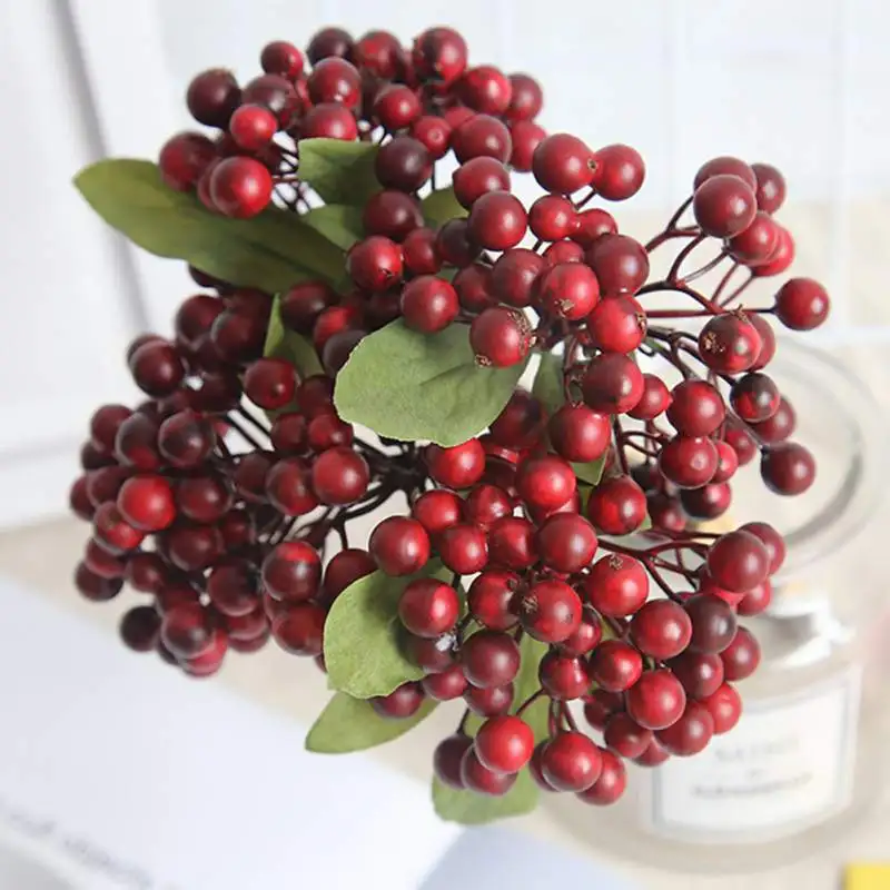 Faux Plant Lifelike Berry Bean Foam Flowers Home Decor Small Artificial Flowers Fruit Branch DIY Wreath Wedding Box Decoration