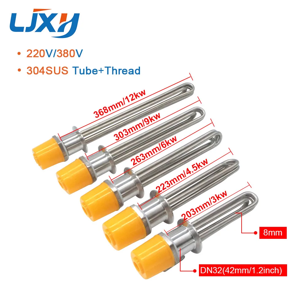 LJXH DN32 трубчатый нагреватель нагревательный элемент 220 В/380 В 304 из нержавеющей стали 1," с резьбой погружения водонагреватель трубка с гайкой