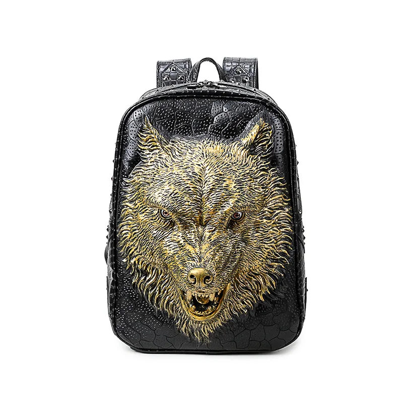 3D Wolf head student backpack Korean school bag Portable shoulder bag for boys and girls wild personality package