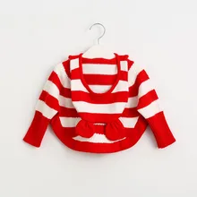 2016 Baby Girls Striped Hooded Sweaters Kids Girls Cartoon Knitted Pullover Girl Fashion Autumn Cute Jumper tops Babies clothes
