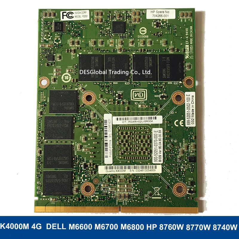  Original K4000M K4000 Video VGA Graphic Card 4GB N14E-Q3-A2 For DELL M6600 M6700 M6800 HP 8760W 877