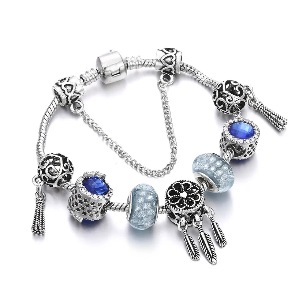 Queen Jewelry Femme DIY бусины браслеты и браслеты браслет с подвесками Серебряный кулон браслеты для женщин Подарки для свадьбы Винтаж - Окраска металла: 02