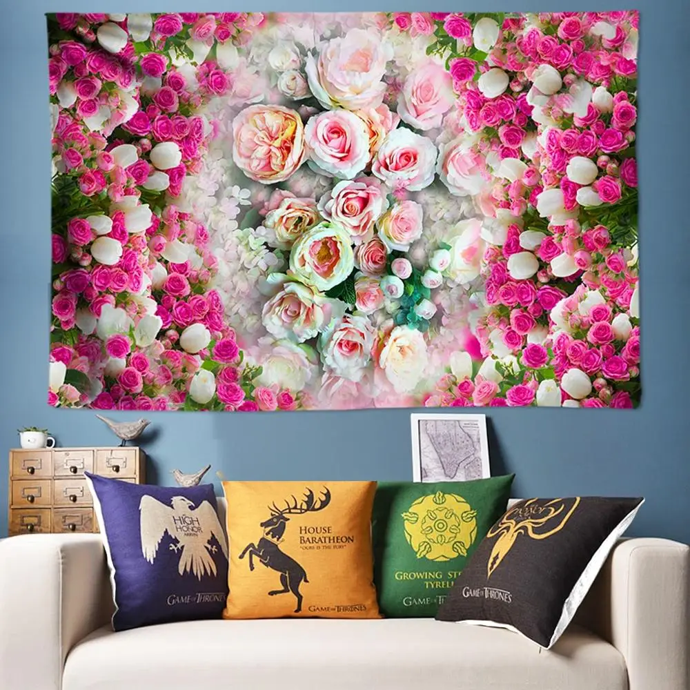 

Romantic Rose Flower Tapestry Wedding Decoration Wall Hanging Hippie Bohemia Wall Tapestry Bedspread Dorm Wall Art Decor Fabric