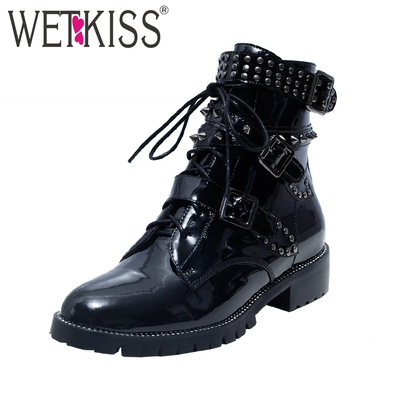Schnalle Herbst Niet Straße Kühlen 68 Frauen Schuhe wetkiss Punk Up Weibliche Boot Leder 40Off Stiefel Us63 Spitze Motorrad Winter Echtem 6IfyYbgv7m