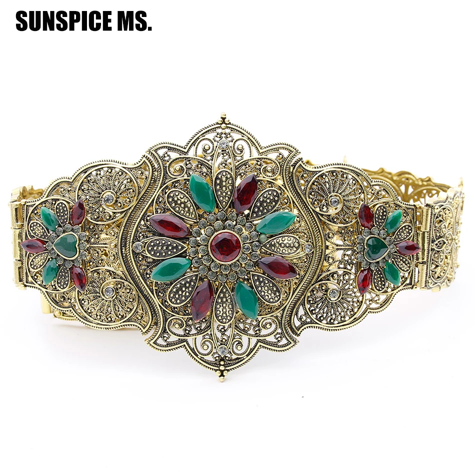 

Ethnic Hollow Flower Metal Belly Chian Belt Antique Gold Color Wide Waist Chain Indian Bohemia Wedding Waistband Body Jewelry