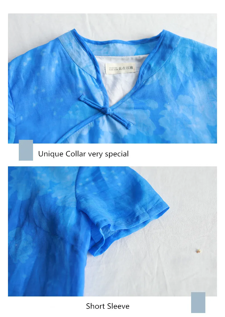 LZJN Women's Summer Dresses Flax Linen Cheongsam Qipao Collar Chinese Style Royal Blue Long Dress (23)