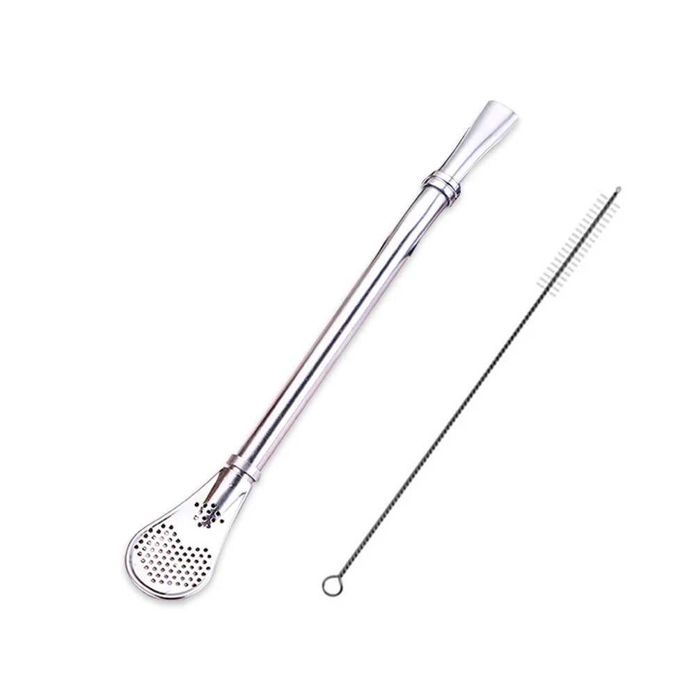 1PC Stainless Steel Straws Metal Straw Tubules Yerba Mate Filter Spoons Reusable Tube Tea Tools+ Cleaner Brush Bar Accessories