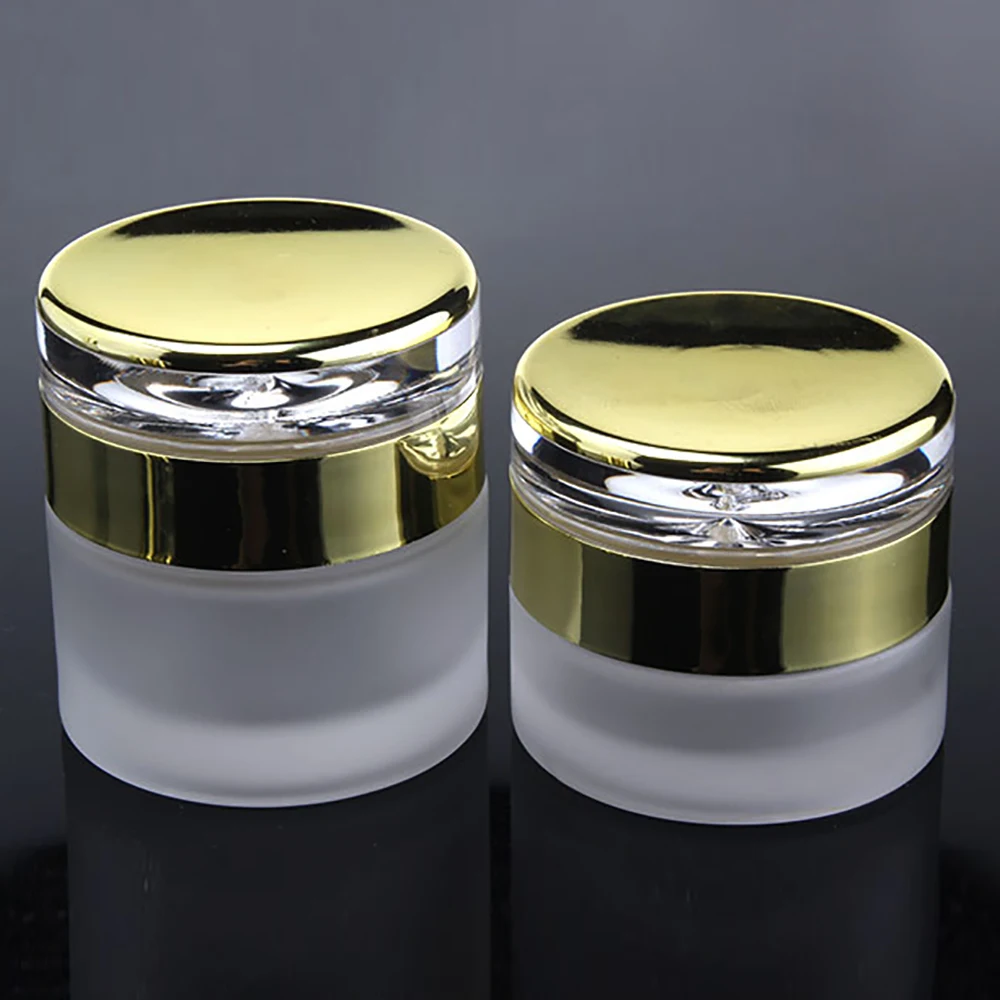 

Cream Jar Container 30g Clear Frosted Round with Gold/Silver Cover