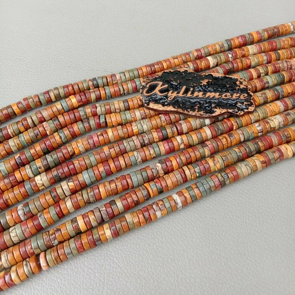 

SE11408 Multi Color Red Creek Stone Heishi Beads 3x8mm Small Thin Disc 15.5