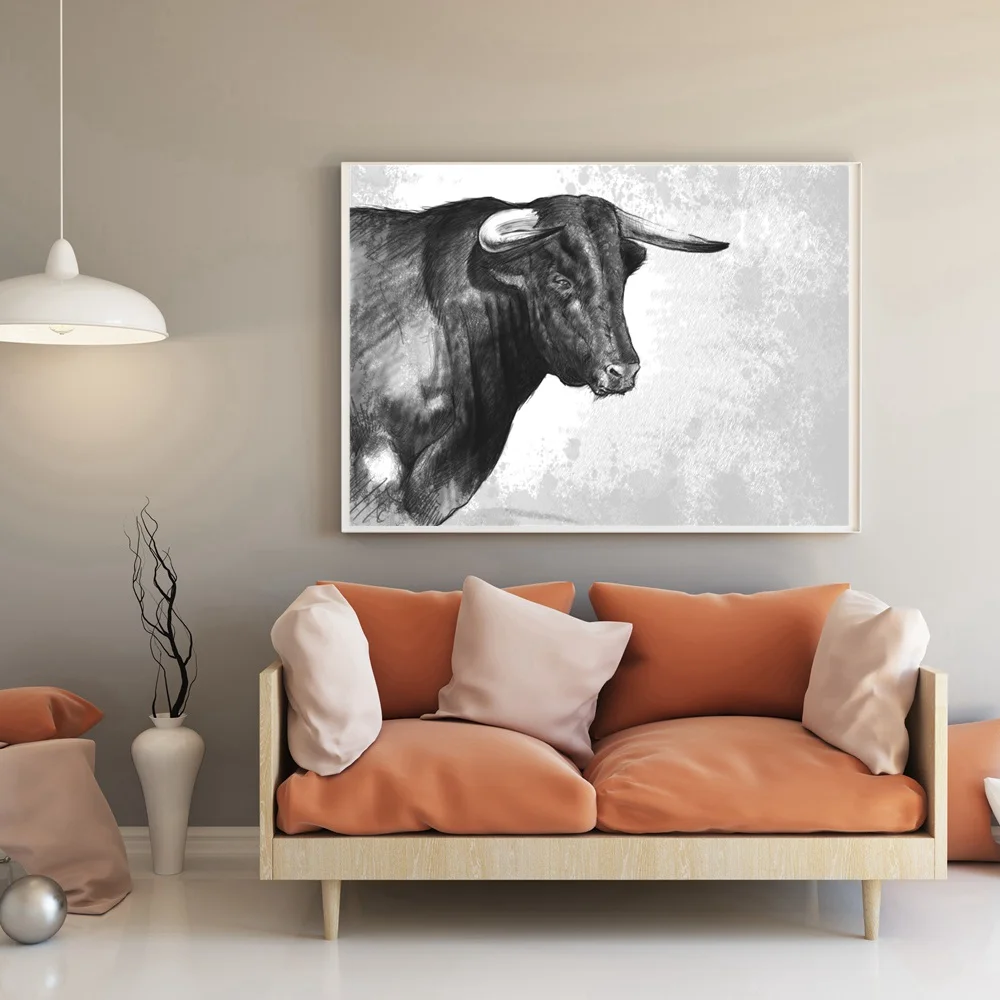 

White & Black Bull Cow Animal Canvas Painting HD Print Pencil Drawing for Modern Home Decoration Wall Art Fashion Gift Wholesale