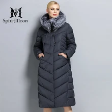 SpiritMoon 2017 Women Winter Down Jacket Winter Coat Women Hooded Parka With Natural Fur Collar Silver Fox Big Plus Size 5XL 6XL