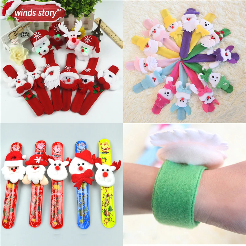 

12Pcs Santa Snowman Slap Bracelets Christmas Decor Pat Hand Ring LED Xmas Slap Wristband Kids Adults Bracelet Bangle Hand Ring