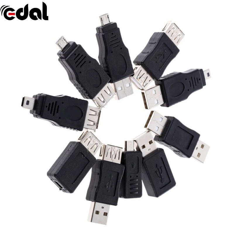 

EDAL 10pcs OTG 5 Pin F/M Changer Adapter Converter USB Male To Female Micro Mini Plug For Computer Tablet Pc Mobile Phone 10 Pcs