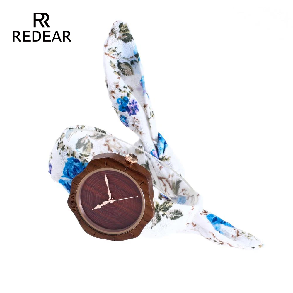 

REDEAR High Quality Wood Watch Woman Watch with Flower Cloth Strap 2018 Personality Diamond Surface Girl Gift