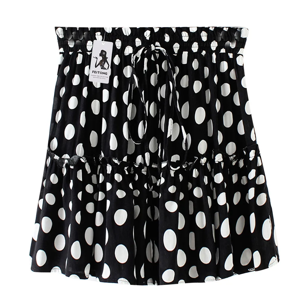 

Summer skirts Fashion Women Polka Party Casual Skirts Jupe Femme Flared Dot Print Ruffles A-Line Pleated Lace Up Short SKirt