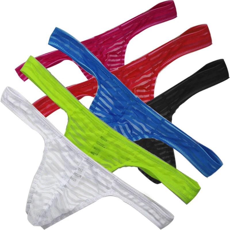 

Transparent Men's Thongs G Strings Sexy tanga hombre Gay Underwear Pouch Lace Striped Underwear Panties Men Bikini Thong Cueca