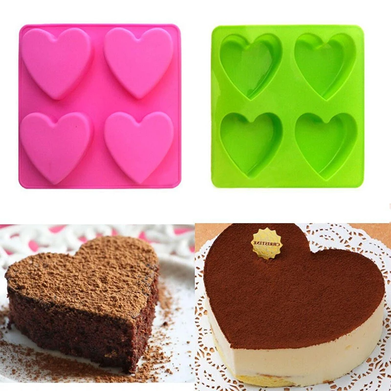DIY 4-cell Love Heart Silicone Fondant Mold Cake Chocolate Soap Baking Mould