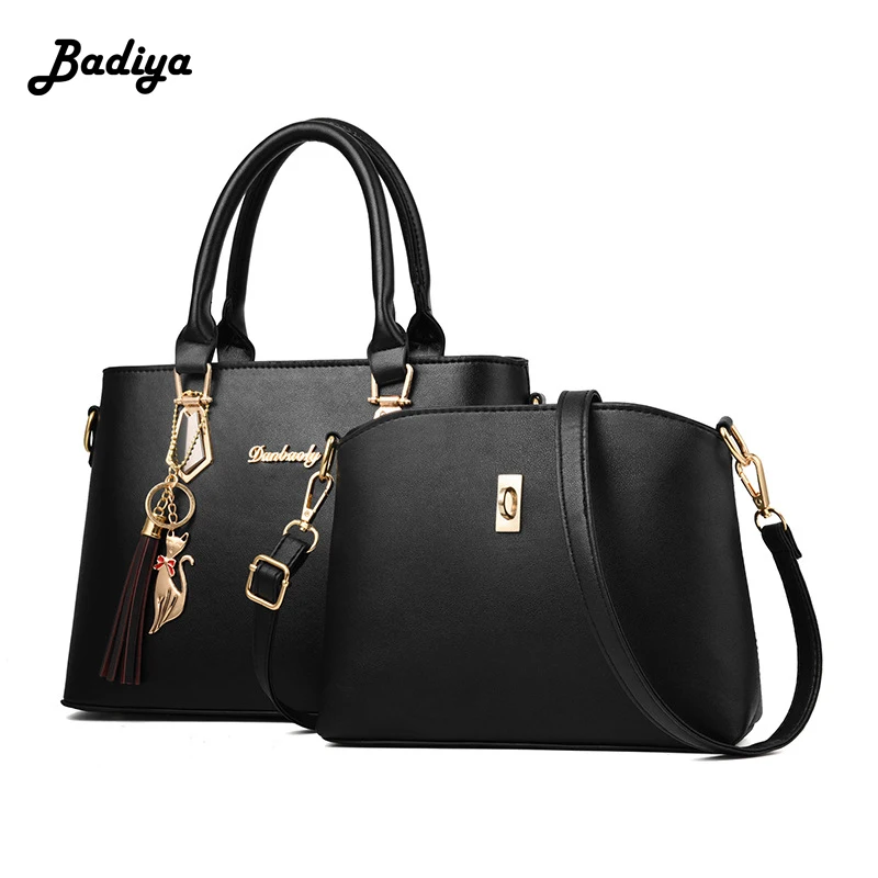 2 Pieces Sets Women Fashion Handbag PU Leather Handle Tote Ladies ...