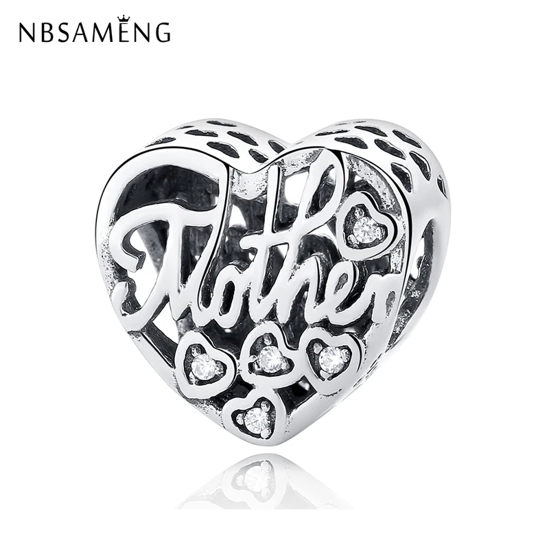 

Authentic 100% 925 Sterling Silver Bead Heart Love You Mother Crystal Charms Beads Fit Pandora Bracelets & Bangles DIY Jewelry