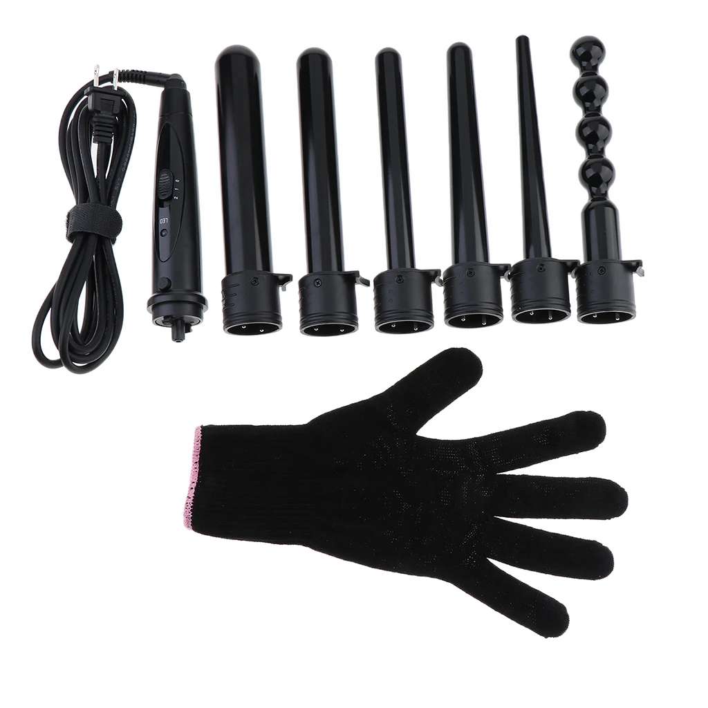 

6 in 1 Curling Wand Hair Rollers Hair Curling Tong Hair Curling Iron+Glove