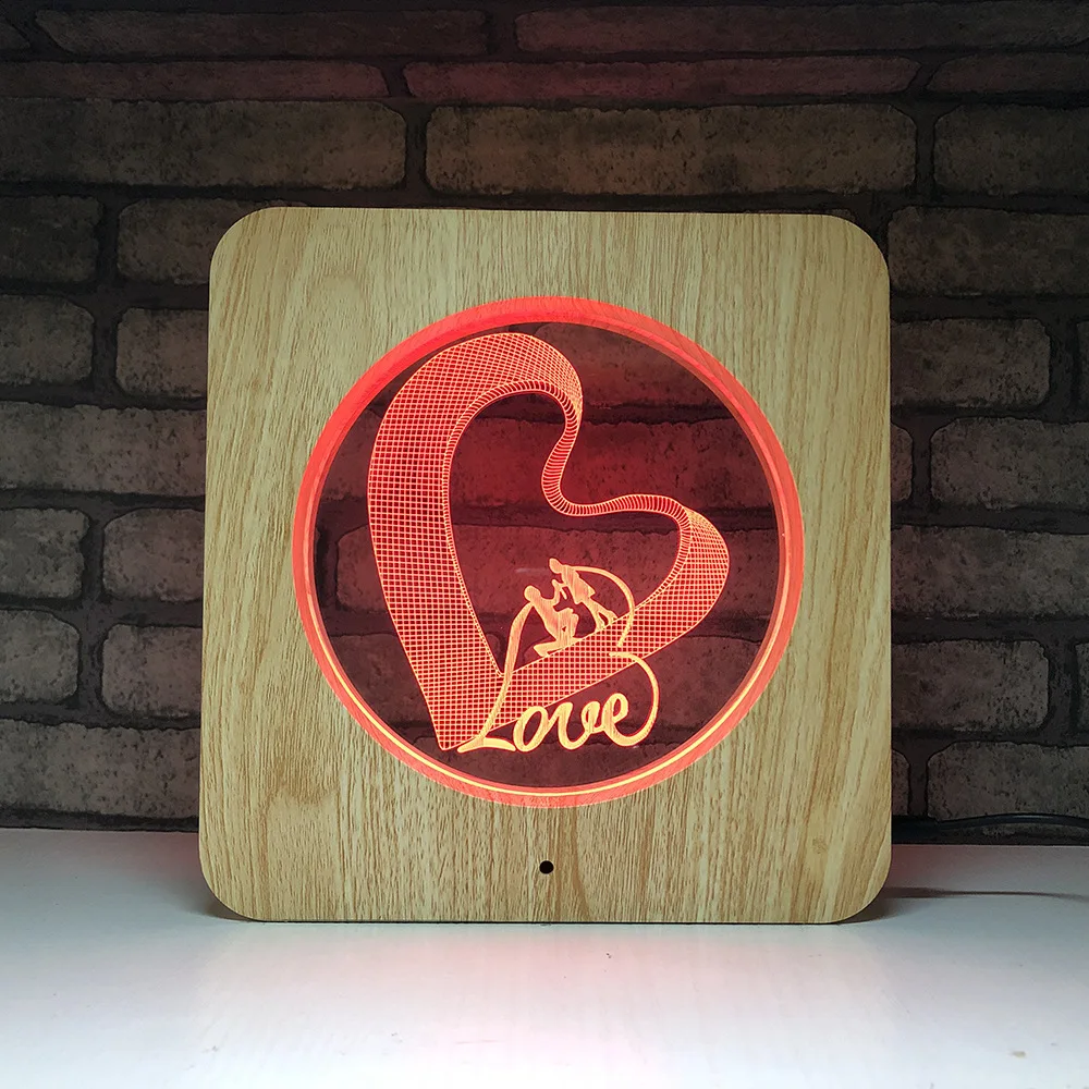 Новинка деревянная настольная светодиодная 3D подсветильник ка в виде сердца с RGB
