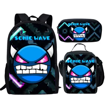 

THIKIN Geometry Dash Printing Schoolbag 3pcs/set Cartoon Children School Bags for Girls Kids Backpack Child Bookbag for Student