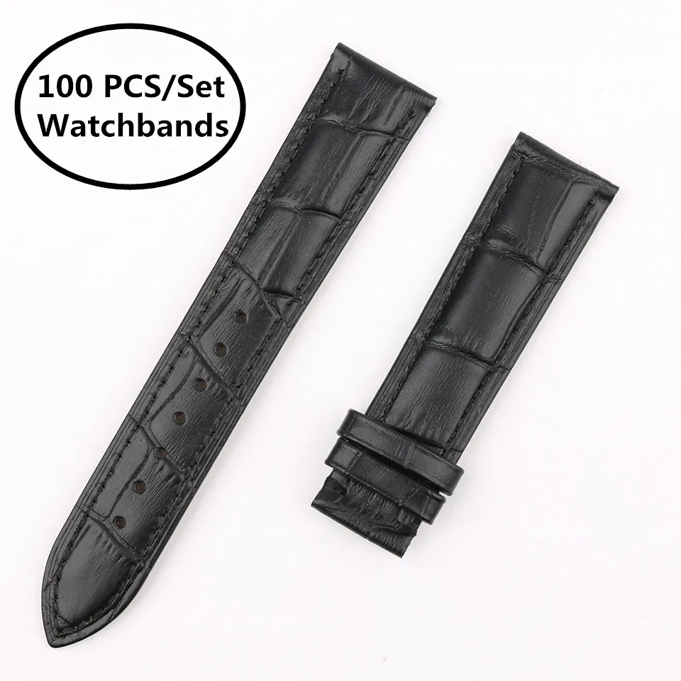 100 Pieces Wholesale Genuine Leather Watchband 22mm Wide Bracelet Wristband Accessories Black