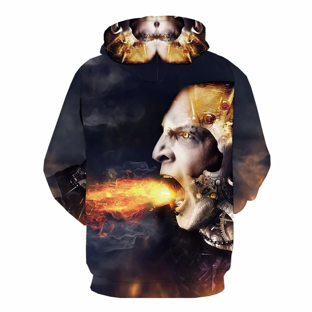 KYKU Brand Skull Hoodie Men Skeleton Sweatshirt Printed Music Hoodie Print Flame Hoody Anime War Hooded Casual Mens Clothing