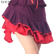 Женская юбка для латинских танцев с оборками, завышенная талия, Лоскутная Асимметричная мини-юбка, бальная танцевальная одежда для танго, костюм Румба 904-739