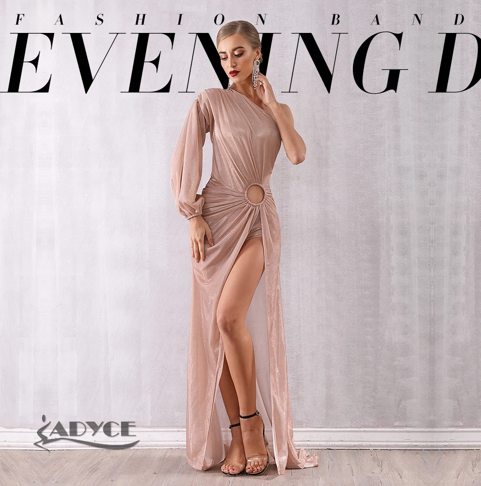 Женское вечернее платье знаменитости Adyce, клубное праздничное платье макси цвета хаки с открытым плечом, длинным рукавом и воротником-лодочкой, лето