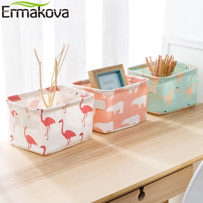 ERMAKOVA Fabric Storage Basket Folding Sundries Bag Nursery Storage Basket Bin Cloth Container Organizer Bin with Handle 2