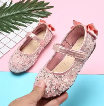 

New Children cryst Princess Shoes Girls Sequins Wedding Party Kids Baby Enfants Hot Shoes for Girls School Leather shoes