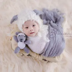 Новорожденные овечьи уши ягненка дамская шляпа без полей с игрушечным набором для детской фотосъемки чучело младенческой ягненка шапка