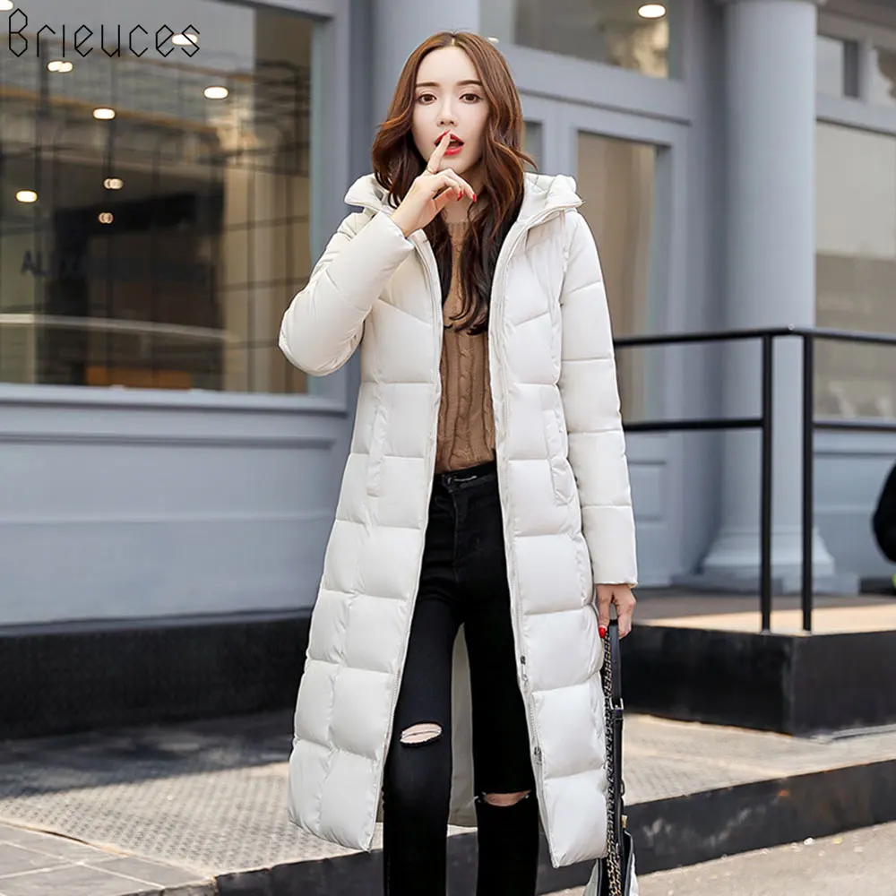 Beieuces теплая зимняя женская куртка с капюшоном размера плюс, утолщенная длинная парка, верхняя одежда, свободный стиль, теплое зимнее пальто для женщин - Цвет: Белый